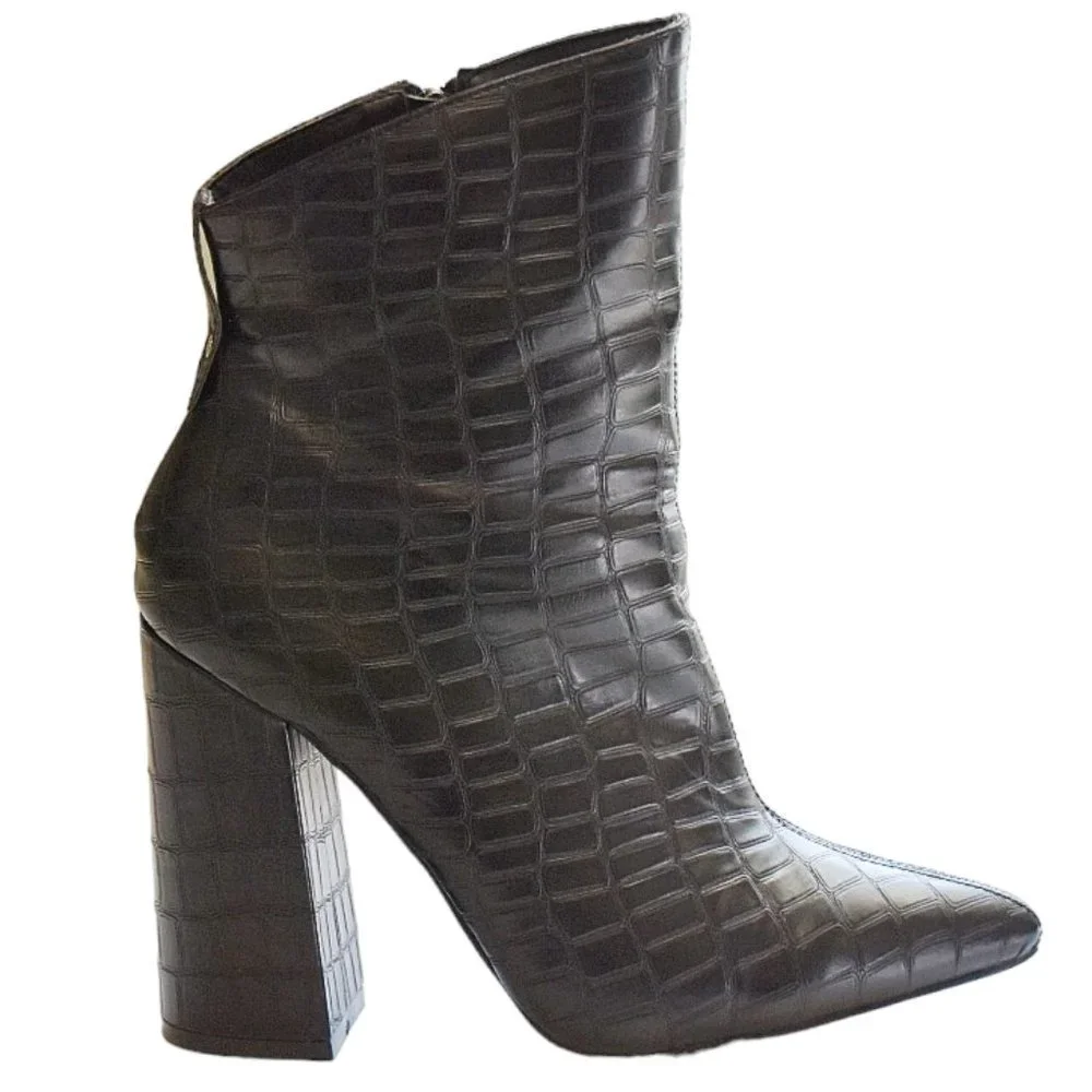Nasty Gal Faux Black Patent Leather Croc  Ankle Boots